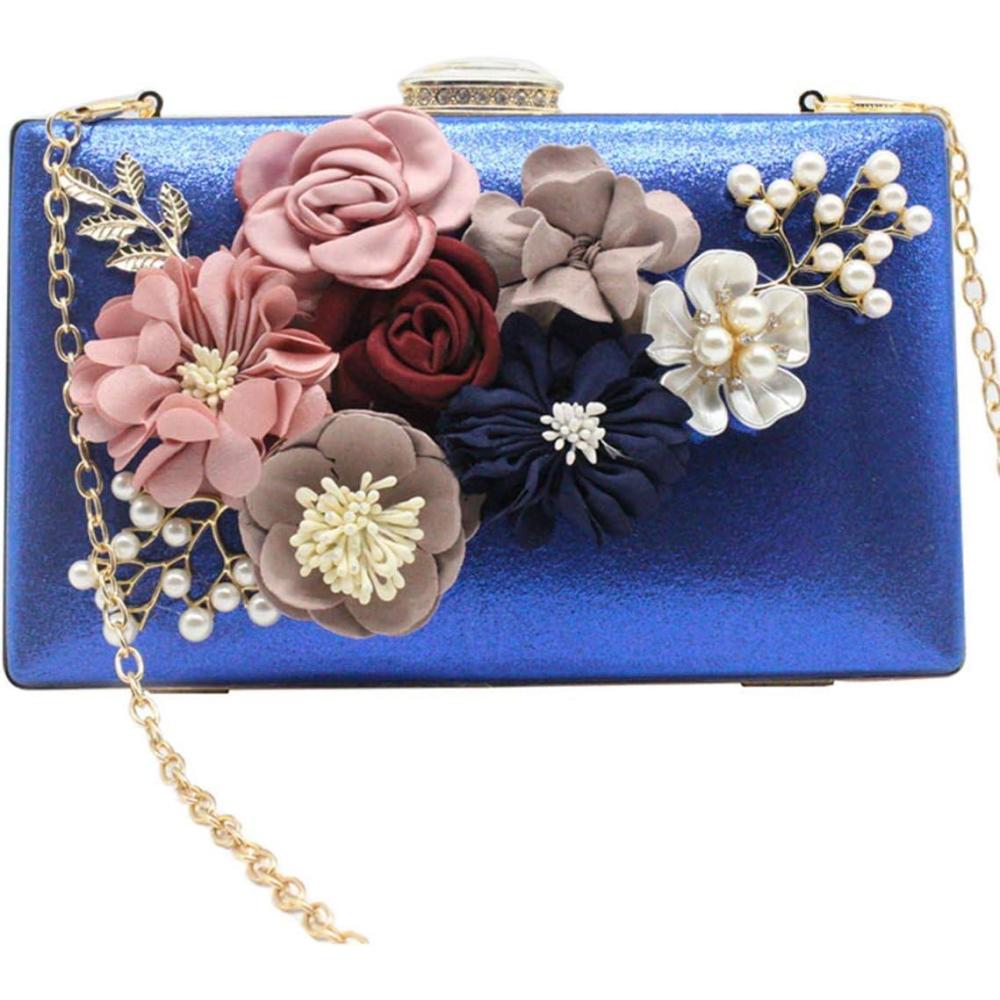 imagemeilun Womens Pearl Clutch Purses Glliter Banquet Handbag Evening BagsFlowerblue