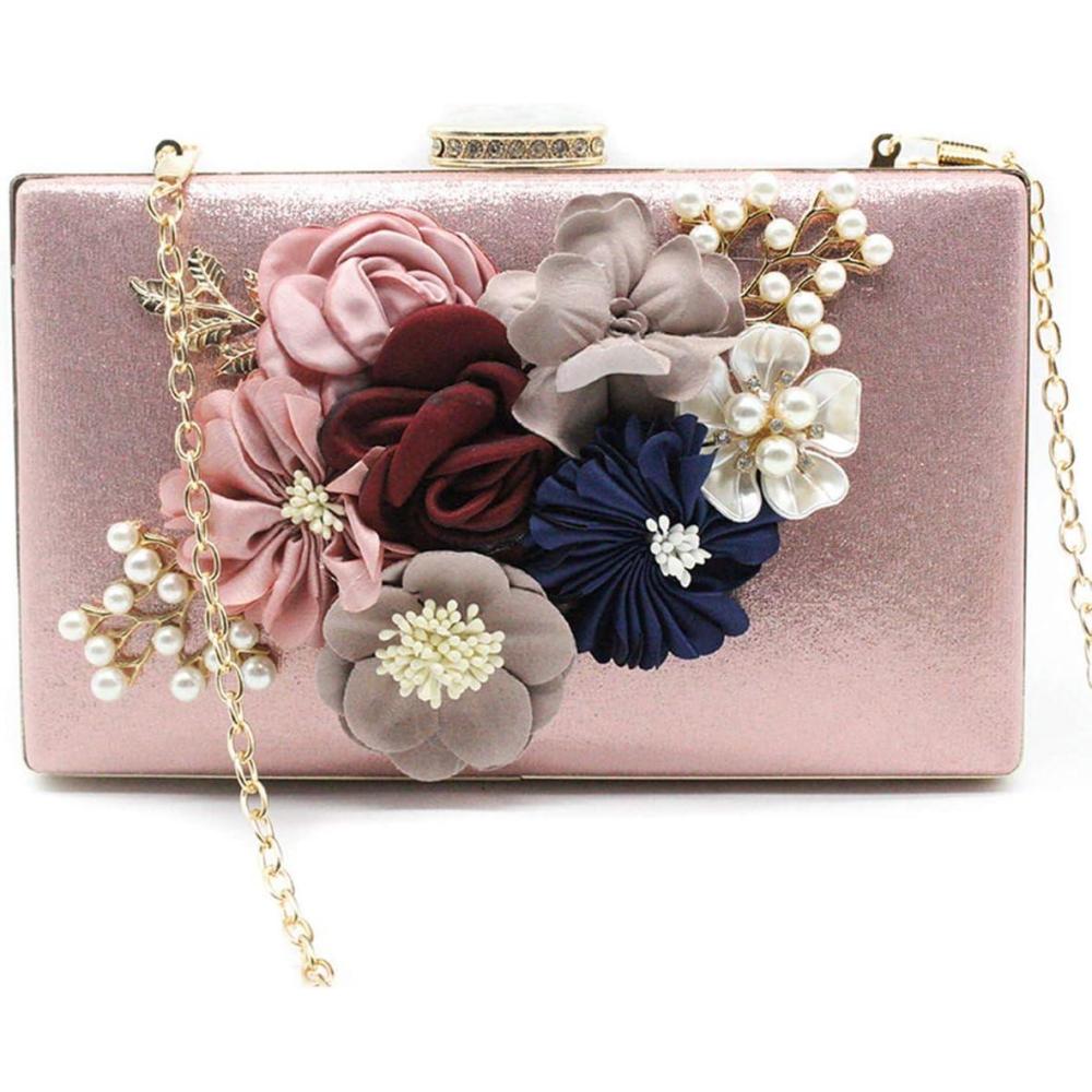 imagemeilun Womens Pearl Clutch Purses Glliter Banquet Handbag Evening BagsFlowerpink