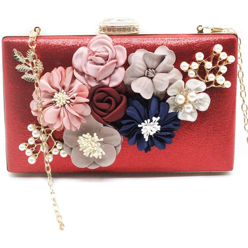 imagemeilun Womens Pearl Clutch Purses Glliter Banquet Handbag Evening BagsFlowerred