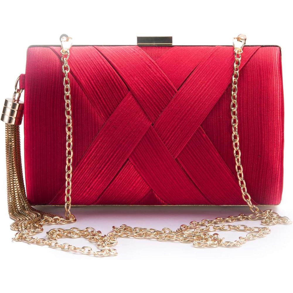 imagemeilun Womens Pearl Clutch Purses Glliter Banquet Handbag Evening BagsRed 2
