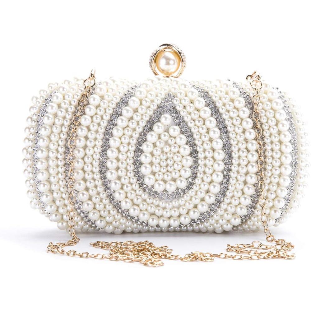 imagemeilun Womens Pearl Clutch Purses Glliter Banquet Handbag Evening BagsWhite 1