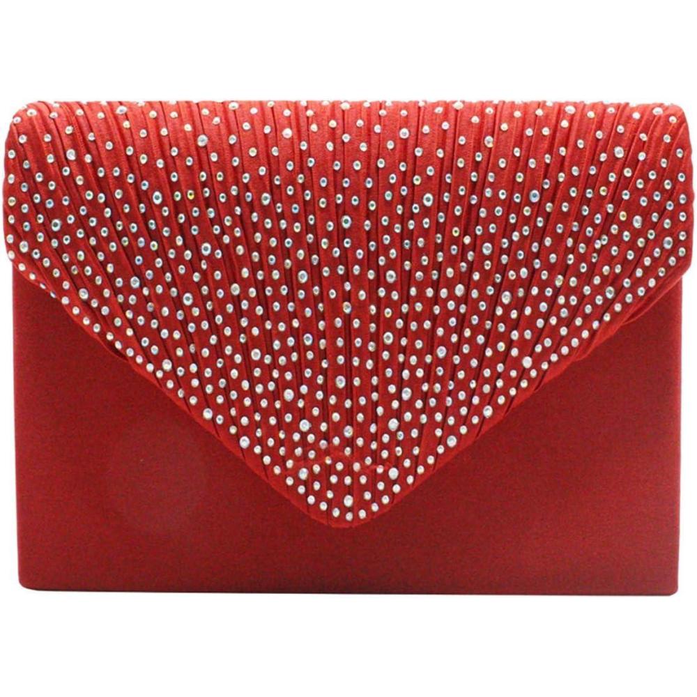 imagemeilun Womens Pearl Clutch Purses Glliter Banquet Handbag Evening BagsY3 Red