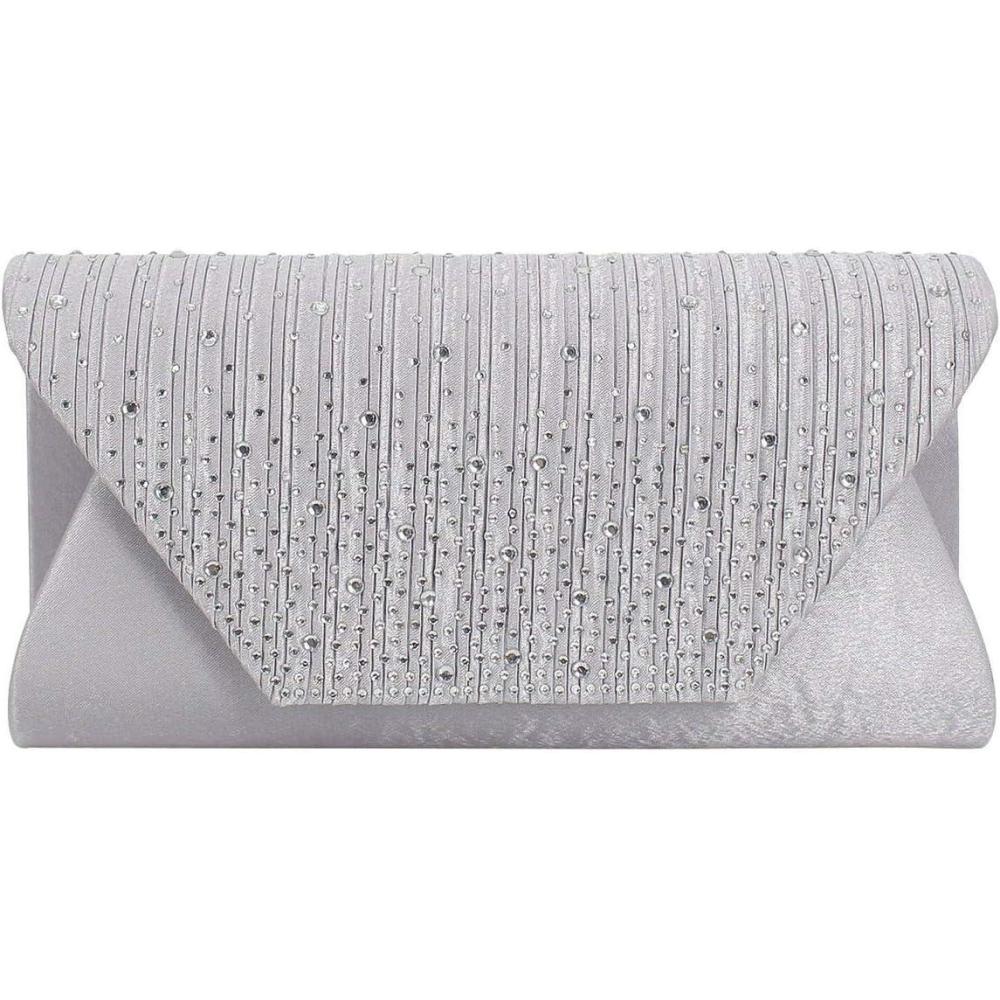 imagemeilun Womens Pearl Clutch Purses Glliter Banquet Handbag Evening BagsY4 Silver