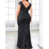 Long Sleeve Formal Evening Gowns Sequin Mermaid Maxi Dress for Wedding Guest(A-black)