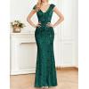 Long Sleeve Formal Evening Gowns Sequin Mermaid Maxi Dress for Wedding Guest(A-green)