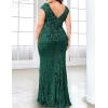 Long Sleeve Formal Evening Gowns Sequin Mermaid Maxi Dress for Wedding Guest(A-green)