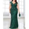 Long Sleeve Formal Evening Gowns Sequin Mermaid Maxi Dress for Wedding Guest(A-green)