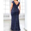 Long Sleeve Formal Evening Gowns Sequin Mermaid Maxi Dress for Wedding Guest(A-navy)