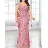 Long Sleeve Formal Evening Gowns Sequin Mermaid Maxi Dress for Wedding Guest(A-pink)