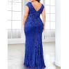 Long Sleeve Formal Evening Gowns Sequin Mermaid Maxi Dress for Wedding Guest(A-royal)