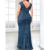 Long Sleeve Formal Evening Gowns Sequin Mermaid Maxi Dress for Wedding Guest(A-teal)