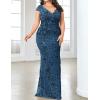 Long Sleeve Formal Evening Gowns Sequin Mermaid Maxi Dress for Wedding Guest(A-teal)
