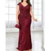Long Sleeve Formal Evening Gowns Sequin Mermaid Maxi Dress for Wedding Guest(A-wine)
