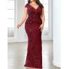 Long Sleeve Formal Evening Gowns Sequin Mermaid Maxi Dress for Wedding Guest(A-wine)