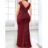 Long Sleeve Formal Evening Gowns Sequin Mermaid Maxi Dress for Wedding Guest(A-wine)