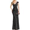 Long Sleeve Formal Evening Gowns Sequin Mermaid Maxi Dress for Wedding Guest(A-black)