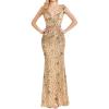 Long Sleeve Formal Evening Gowns Sequin Mermaid Maxi Dress for Wedding Guest(A-champagengold)