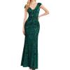 Long Sleeve Formal Evening Gowns Sequin Mermaid Maxi Dress for Wedding Guest(A-green)