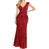 Long Sleeve Formal Evening Gowns Sequin Mermaid Maxi Dress for Wedding Guest(A-red)