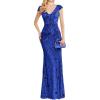 Long Sleeve Formal Evening Gowns Sequin Mermaid Maxi Dress for Wedding Guest(A-royal)