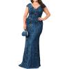 Long Sleeve Formal Evening Gowns Sequin Mermaid Maxi Dress for Wedding Guest(A-teal)