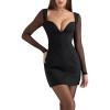 meilun Bandage Dress Backless Splicing Mesh Long Sleeve Sexy Slim Hip Dresses(B-black)
