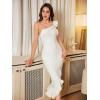 meilun Bandage Dresses Evening Wooden Earring One Shoulder White Wedding Dress(White)
