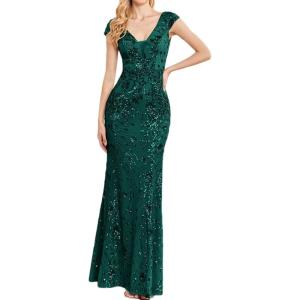 Long Sleeve Formal Evening Gowns Sequin Mermaid Maxi Dress for Wedding Guest(A-green)