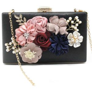 meilun Women’s Pearl Clutch Purses Glliter Banquet Handbag Evening Bags(Flowerblack)