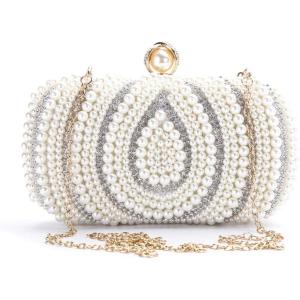meilun Women’s Pearl Clutch Purses Glliter Banquet Handbag Evening Bags(White 1)