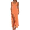 meilun Women’s V-Neck Ruffle Wedding Guest Dress Mesh Slit Bodycon Cocktail Party Maxi Dress(C-orange)