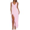 meilun Women’s V-Neck Ruffle Wedding Guest Dress Mesh Slit Bodycon Cocktail Party Maxi Dress(C-pink)
