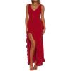 meilun Women’s V-Neck Ruffle Wedding Guest Dress Mesh Slit Bodycon Cocktail Party Maxi Dress(C-red)