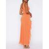 meilun Women’s V-Neck Ruffle Wedding Guest Dress Mesh Slit Bodycon Cocktail Party Maxi Dress(C-orange)