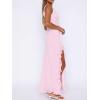 meilun Women’s V-Neck Ruffle Wedding Guest Dress Mesh Slit Bodycon Cocktail Party Maxi Dress(C-pink)