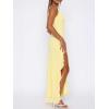 meilun Women’s V-Neck Ruffle Wedding Guest Dress Mesh Slit Bodycon Cocktail Party Maxi Dress(C-yellow)