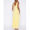 meilun Women’s V-Neck Ruffle Wedding Guest Dress Mesh Slit Bodycon Cocktail Party Maxi Dress(C-yellow)