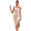 meilun Asymmetrical Pleated One Shoulder Bridesmaid Party Mini Dress(Beige)