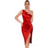 meilun Asymmetrical Pleated One Shoulder Bridesmaid Party Mini Dress(Red)