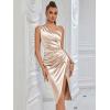meilun Asymmetrical Pleated One Shoulder Bridesmaid Party Mini Dress(Beige)