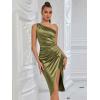 meilun Asymmetrical Pleated One Shoulder Bridesmaid Party Mini Dress(Olive)