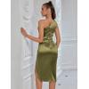 meilun Asymmetrical Pleated One Shoulder Bridesmaid Party Mini Dress(Olive)