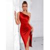 meilun Asymmetrical Pleated One Shoulder Bridesmaid Party Mini Dress(Red)