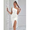 meilun Asymmetrical Pleated One Shoulder Bridesmaid Party Mini Dress(White)