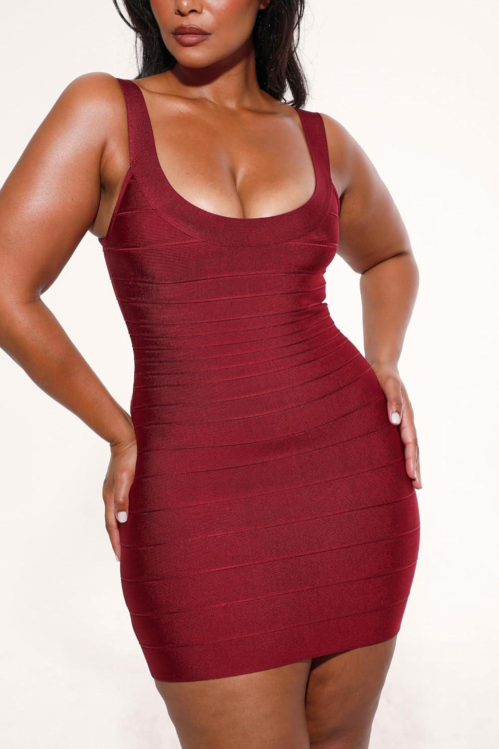 imagemeilun Bodycon Bandage Dress Womens Classic Strap Pencil Cocktail Party Club Mini DressWine