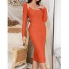 meilun Long Sleeve Square Neck Formal Evening Gowns Bandage Back Slit Wedding Guest Dress