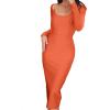 meilun Long Sleeve Square Neck Formal Evening Gowns Bandage Back Slit Wedding Guest Dress