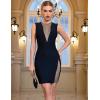 meilun Sexy Mesh V-Neck Party Dress Sleeveless Bandage Bodycon Dress Wedding Guest Dress(Black)