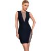 meilun Sexy Mesh V-Neck Party Dress Sleeveless Bandage Bodycon Dress Wedding Guest Dress(Black)