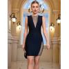 meilun Sexy Mesh V-Neck Party Dress Sleeveless Bandage Bodycon Dress Wedding Guest Dress(Black)